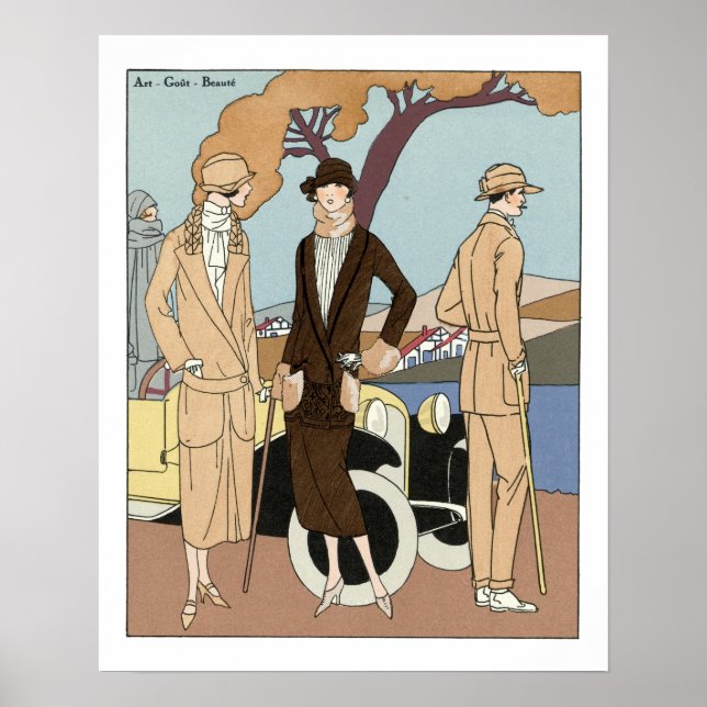 Vintage Art Deco Fashion Art With Car Poster (Front)