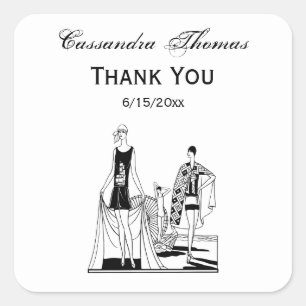 Vintage Art Deco Fashionable Ladies at the Beach Square Sticker