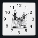 Vintage Art Deco Fashionable Ladies at the Beach Square Wall Clock<br><div class="desc">Vintage Art Deco Fashionable Ladies at the Beach Customisable invitations and accessories with a stylised vintage art deco image of a fashionable 1920s - 1930s women in bathing suits at the beach. Please note that this is a graphic design and contains no actual fabrics, metals, etching or embossing. 2017 ©ItsMyPartyDesigns...</div>