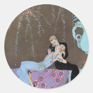 Vintage Art Deco Fireworks Le Feu, George Barbier Classic Round Sticker