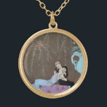 Vintage Art Deco Fireworks Le Feu, George Barbier Gold Plated Necklace<br><div class="desc">Vintage illustration Fourth of July holiday art deco image with a man and a woman kissing while sitting on a floral flower blanket that is draped over the banister on a balcony. The young newlywed couple share a romantic kiss while fireworks explode in the beautiful night sky. She is wearing...</div>