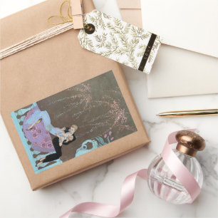 Vintage Art Deco Fireworks Le Feu, George Barbier Rectangular Sticker