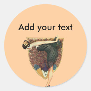 Vintage Art Deco Flapper with Peacock Classic Round Sticker