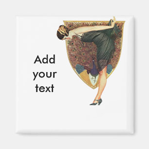 Vintage Art Deco Flapper with Peacock  Magnet