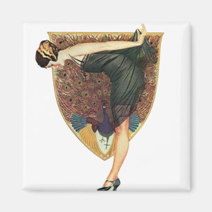 Vintage Art Deco Flapper with Peacock  Magnet