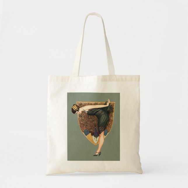 Vintage Art Deco Flapper with Peacock  Tote Bag (Front)