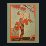 Vintage Art Deco, Flighty Bird by George Barbier<br><div class="desc">Beautiful wooden canvas art with a vintage illustration art deco image featuring a beautiful woman of fashion wearing a floral flower dress with her pet bird with long tail feathers in a tree. An empty cage that the bird escaped from is on the ground next to the glamourous lady. Flighty...</div>