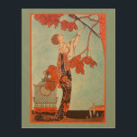 Vintage Art Deco, Flighty Bird by George Barbier<br><div class="desc">Beautiful wooden canvas art with a vintage illustration art deco image featuring a beautiful woman of fashion wearing a floral flower dress with her pet bird with long tail feathers in a tree. An empty cage that the bird escaped from is on the ground next to the glamourous lady. Flighty...</div>