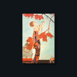 Vintage Art Deco, Flighty Bird by George Barbier Canvas Print<br><div class="desc">Vintage illustration art deco image featuring a beautiful woman of fashion wearing a floral flower dress with her pet bird with long tail feathers in a tree. An empty cage that the bird escaped from is on the ground next to the glamourous lady. Flighty Bird (L'Oiseau Volage) by artist George...</div>