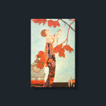 Vintage Art Deco, Flighty Bird by George Barbier Canvas Print<br><div class="desc">Vintage illustration art deco image featuring a beautiful woman of fashion wearing a floral flower dress with her pet bird with long tail feathers in a tree. An empty cage that the bird escaped from is on the ground next to the glamourous lady. Flighty Bird (L'Oiseau Volage) by artist George...</div>
