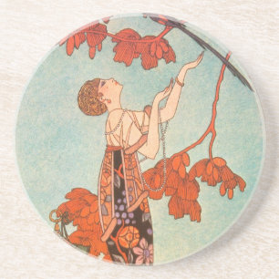 Vintage Art Deco, Flighty Bird by George Barbier Coaster