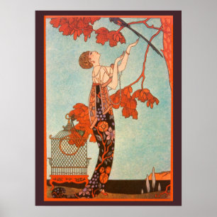 Vintage Art Deco, Flighty Bird by George Barbier Poster