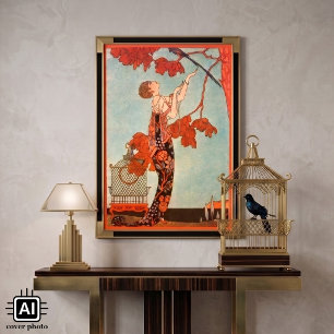 Vintage Art Deco, Flighty Bird by George Barbier Poster