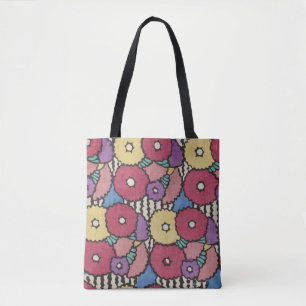 vintage Art deco floral design, colorful Tote Bag