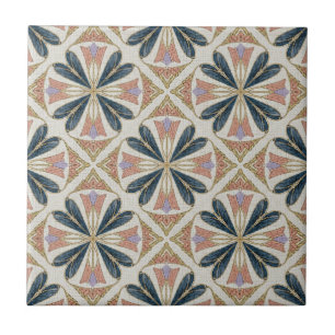 Vintage Art Deco Floral Geometric Pattern Tile