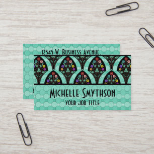 Vintage Art Deco Flower Fan Mosaic Business Card