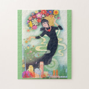 Vintage Art Deco Flower Woman Jigsaw Puzzle