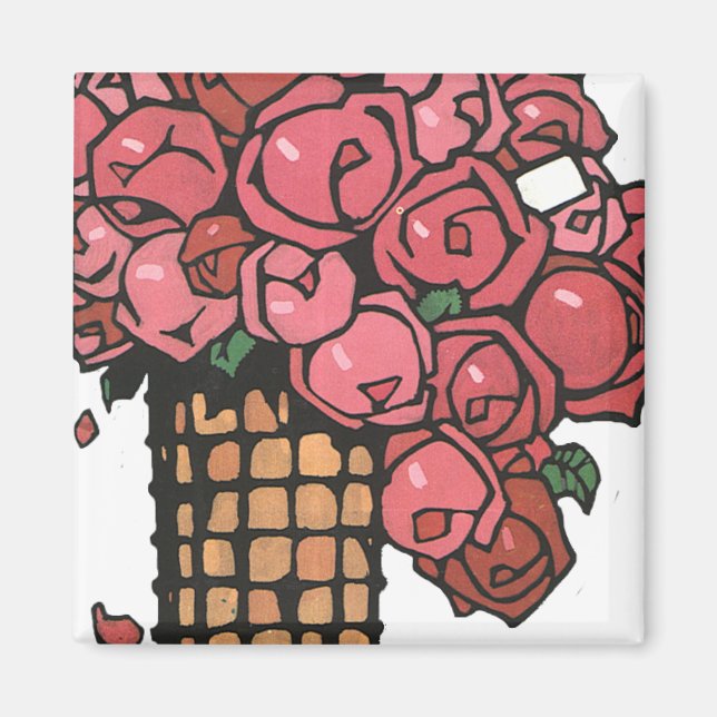 Vintage Art Deco Flowers, Pink Garden Roses Magnet (Front)