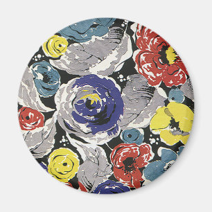 Vintage Art Deco Flowers, Roses Floral Pattern Magnet