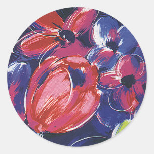 Vintage Art Deco Flowers, Tulips Floral Textile Classic Round Sticker