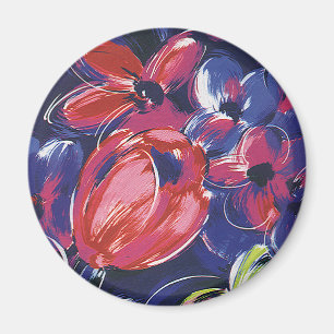 Vintage Art Deco Flowers, Tulips Floral Textile Magnet