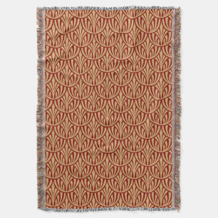 Vintage Art Deco Foliage Fish Scale Pattern Throw Blanket