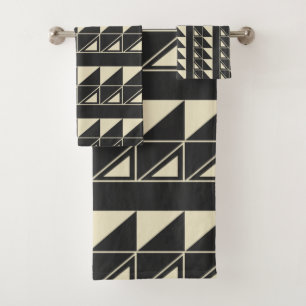 Vintage Art Deco Geometric Shapes Black and White  Bath Towel Set