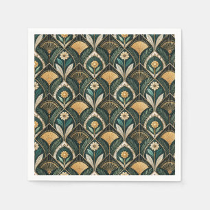 Vintage Art Deco Gilded Botanical Floral Pattern Napkin