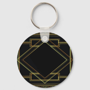 vintage art deco gold and black pattern geometric key ring