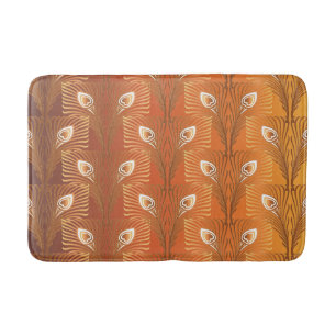 Vintage art deco gold peacock feather pattern bath mat