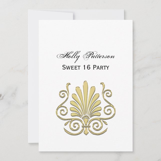 Vintage Art Deco Gold Plume Arabesque Invitation (Front)