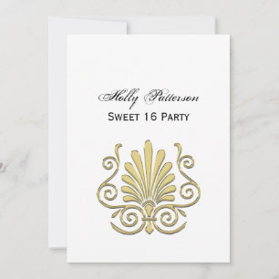 Vintage Art Deco Gold Plume Arabesque Invitation