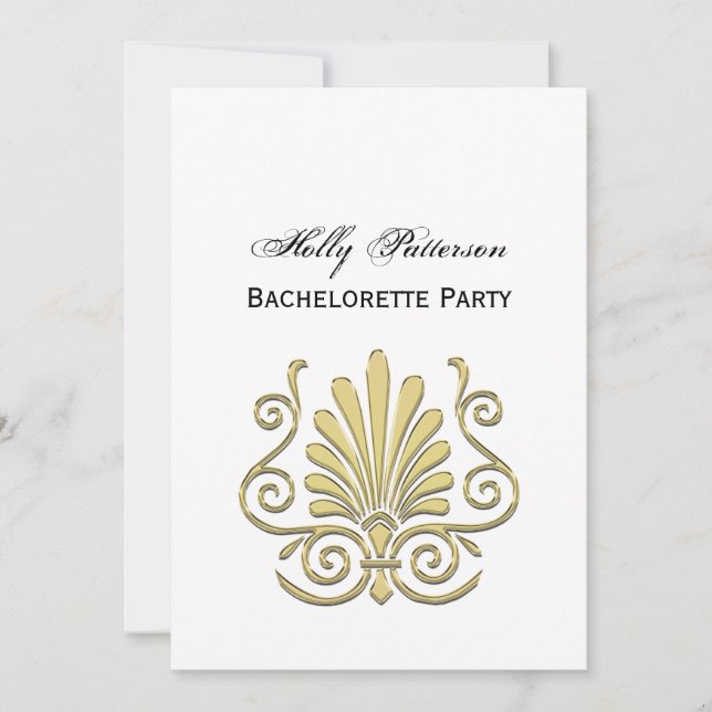 Vintage Art Deco Gold Plume Arabesque Invitation (Front)