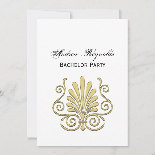 Vintage Art Deco Gold Plume Arabesque Invitation (Front)