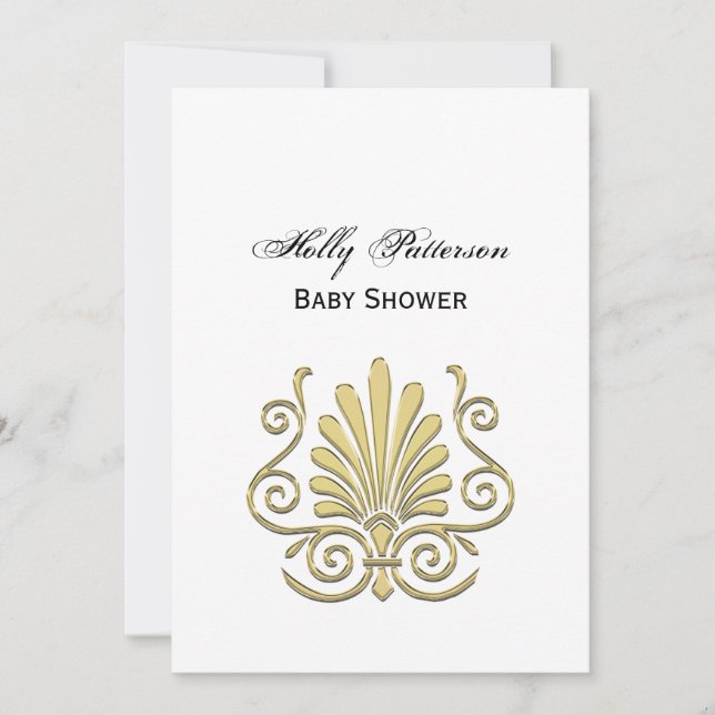 Vintage Art Deco Gold Plume Arabesque Invitation (Front)