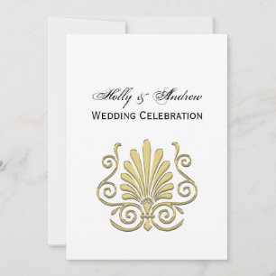Vintage Art Deco Gold Plume Arabesque Invitation