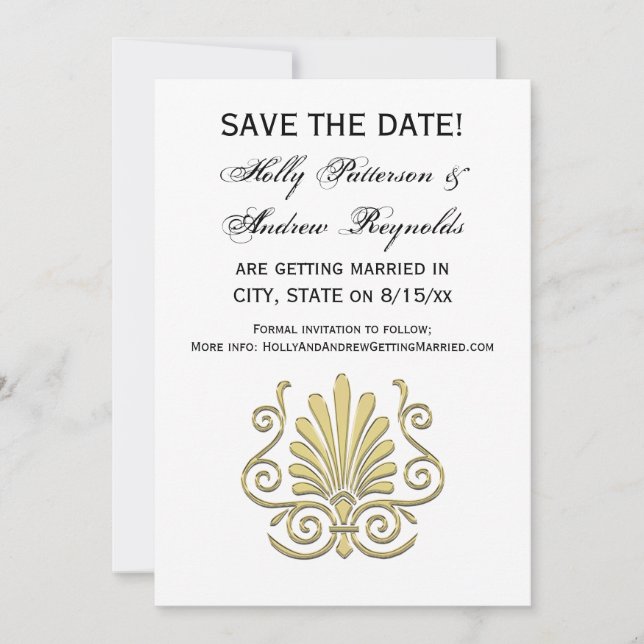 Vintage Art Deco Gold Plume Arabesque Invitation (Front)