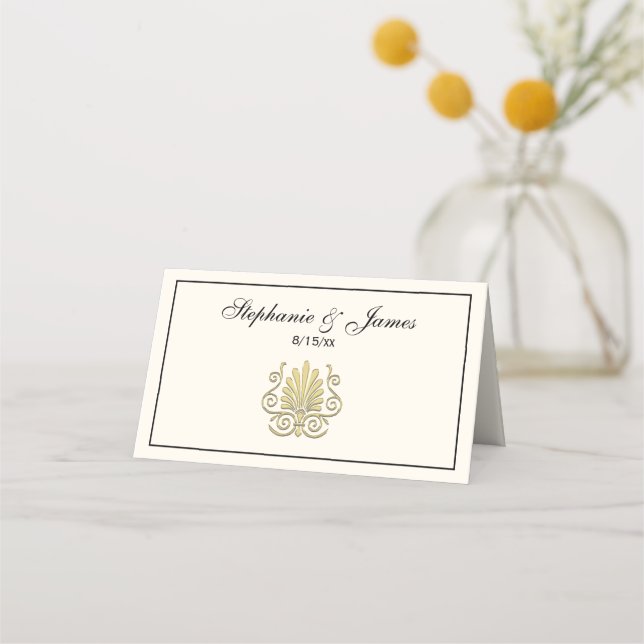 Vintage Art Deco Gold Plume Arabesque Place Card (Front)