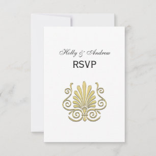 Vintage Art Deco Gold Plume Arabesque RSVP Card