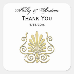 Vintage Art Deco Gold Plume Arabesque Square Sticker
