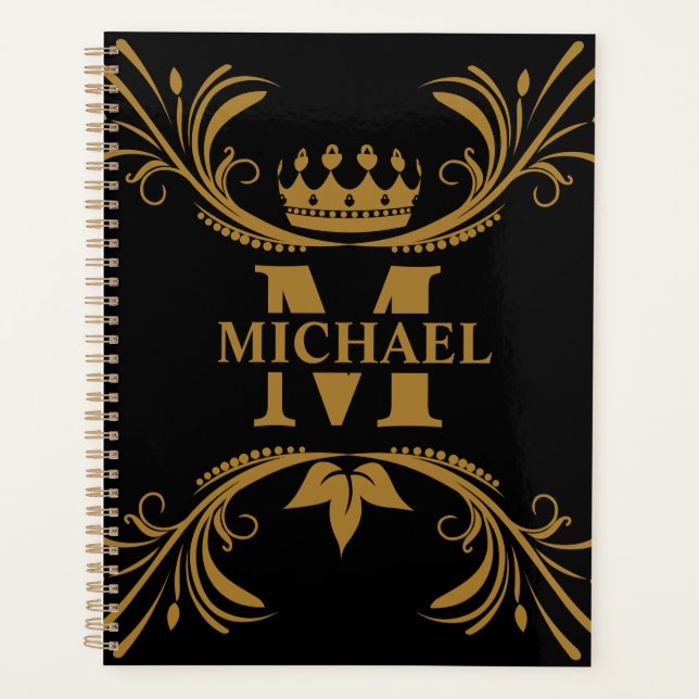 Vintage Art Deco Golden Name Monogram Planner (Front)