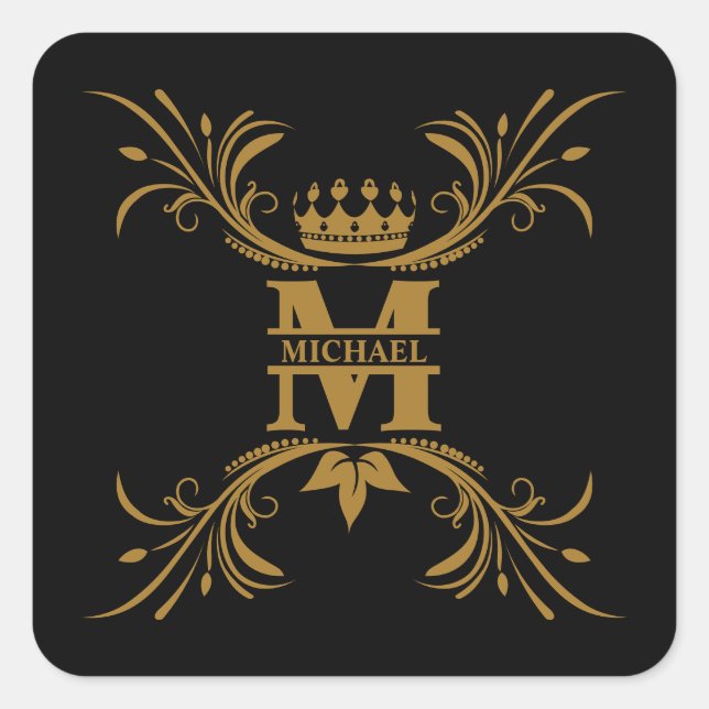 Vintage Art Deco Golden Name Monogram Square Sticker (Front)