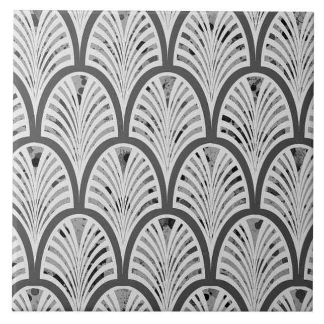 Vintage Art Deco Grey Fan Pattern Ceramic Tile (Front)