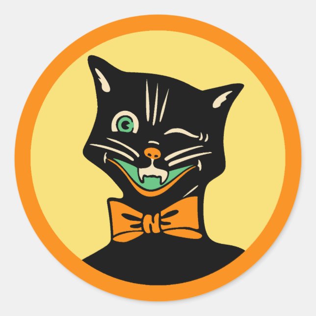 Vintage Art Deco Halloween Cat Sticker (Front)