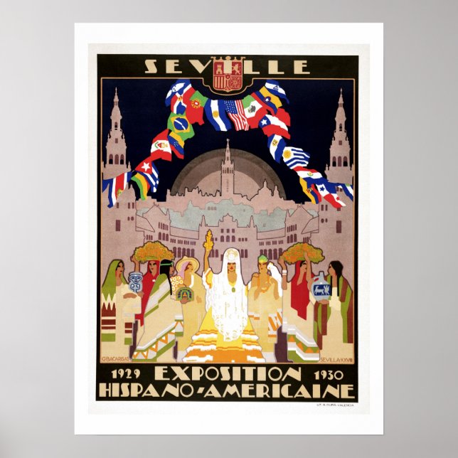 Vintage art deco Hispano-American expo Sevilla Poster (Front)