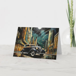 Vintage Art Deco-Inspired Car Under Moonlight Card