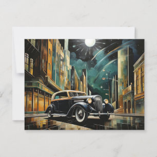 Vintage Art Deco-Inspired Car Under Moonlight Postcard