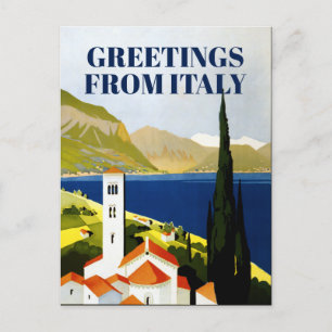 Vintage Art Deco Italian Lakes Travel Tourism Postcard