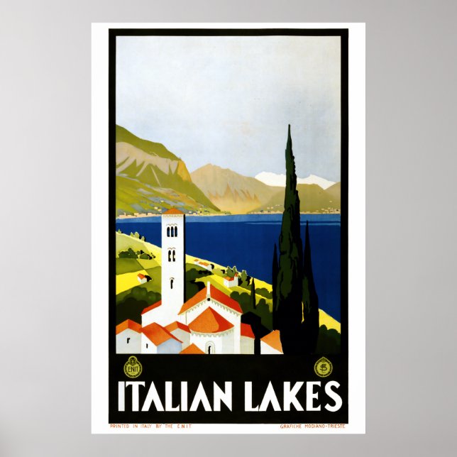 Vintage Art Deco Italian Lakes Travel Tourism Poster (Front)
