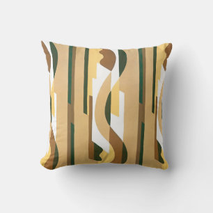 Vintage Art Deco Jazz Curve Pattern Autumn Colours Cushion
